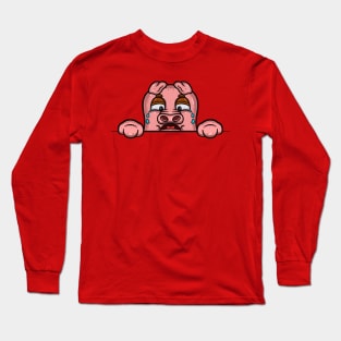 Pig Cartoon With Crying Face Expression Long Sleeve T-Shirt